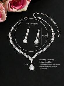 3pcs/Set Silver Metal Rhinestone Necklace, Earrings And Bracelet Jewelry Set, Bridal Wedding Accessories - 1769 Silver Necklace and Earring Set - View 5