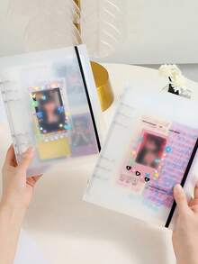 1pc A5 Loose-Leaf Transparent Clear Photo Album Six Holes With 3 Inch Four Grids Eighty Cards Large Capacity Star Card Storage Photo Album Book Blue Pink Purple White Back To School, Back To School, School Supplies - Clear - View 6