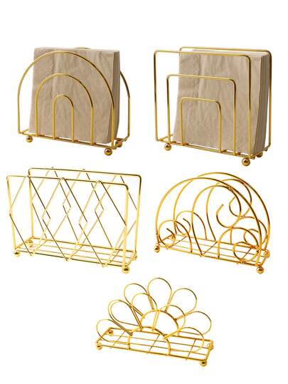 1个金色创意铁艺餐巾架，多种款式可选，优雅镂空底部设计，承重力强，精致装饰餐桌、厨房、客厅，兼具艺术性和实用性，餐厅必备。