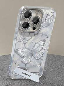 1pc Electroplated Glitter Full Coverage Phone Case With Butterfly Design & 3D Metal Stand, Compatible With IPhone 11/12/13/14/15/16/17/Pro Max