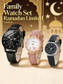 3pcs Minimalist Luxury Arabic Style Quartz Watch Set, Suitable For Family Gatherings, Parties, Gift Giving, Decoration, Perfect For Valentine's Day, Gifts For Family And Friends, Ramadan/Eid Al-Fitr Limited Edition - Multicolor - View 3