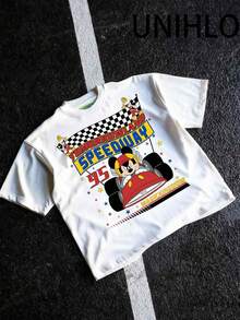 Disney UNIHLO  Street Life Men's Casual Loose  Mickey  Cartoon  Print Short Sleeve T-ShirtSummer - trắng - Xem 2