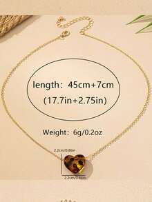 1 chiếc dây chuyền mặt hình trái tim họa tiết da báo tối giản, phù hợp cho nữ giới đeo hàng ngày. - Vàng - Xem 4
