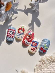 1片装 5D立体美甲贴纸 可爱甜美卡通布贴 泰迪熊饰品美甲贴纸 DIY 3D立体美甲贴花