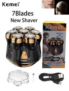 Kemei New Style 7D Floating Shaver For Men, Strong Power Shaving Machine, Type-C Razor, High Quality, Professional Bald Heading Shaving Machine, More Clean Hair Remover For Beard & Bald Head, Soft Skin Beard Shaver KM-T415, New Year Gift For Men, Birthday Gift - Black - View 10