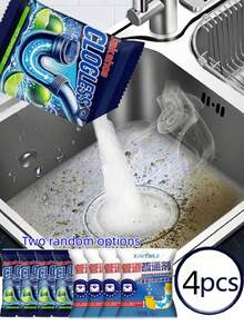 1/4/8粒装管道疏通粉，可溶解浴室、厨房、水槽、浴缸的堵塞管道，溶解毛发、皂垢、油脂，去除异味（新旧包装版本随机发货） - 粉狀 - 查看 8