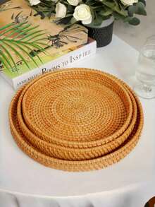 1 pieza Cesta de almacenamiento redonda tejida a mano, Cesta de mimbre, Adecuada para el hogar, la sala de estar, el comedor, picnics al aire libre, el Día de San Valentín, bodas, fiestas de cumpleaños - Multicolor - Ver 1