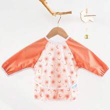 1Pc Rainbow Animal Print Waterproof & Mess - Free Long Sleeve Baby Bib, Adjustable Fit For 6 - 24 Months Toddlers