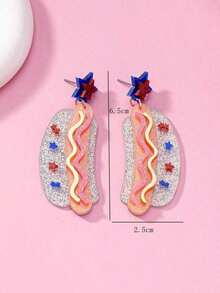 1 par de pendientes de moda de acrílico del Día de la Independencia con colgante de hot dog de 5 estrellas, adecuados para uso en días festivos - Hot dog - Ver 5
