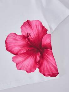 夏季女童碎花圆领T恤和阔腿裤两件套休闲套装 - 玫紅色 - 查看 7