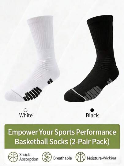 Professional Basketball Socks, Thick Terry Cushion High-Top Sports Elite Men Crew Long Socks, Non-Slip For Running Training