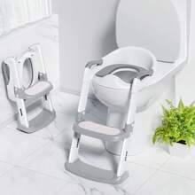 Asiento de inodoro para niños pequeños, antideslizante, con escalera y taburete, plegable. - blanco grisáceo - Ver 1