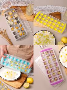 1个带盖硅胶冰格，21格，方形和圆形可选，TPR软底，PP硬盖防止串味，冰块轻松取出，不碰撞、不飞溅，家用冰箱必备 - 彩色 - 查看 8