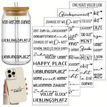 4pcs German Phrase UV DTF Transfer Sheets Compatible With German Quotes Stickers (Friendship, Love, Family) - Rub-On Decals With Letters For DIY Crafts, Glossy Suitable For Glass, Metal, Ceramic, Plastic Cups & Smooth Surfaces - Multicolor - View 2