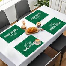 1pc/4pcs/6pcs Arabic Calligraphy & Plaid Pattern Linen Placemats, Ramadan Blessings, Ramadan Gifts, Ramadan Decor, Islamic Holiday Decoration, Suitable For Dining Table, All Seasons, Washable, Home Decor, Table Mats, Coasters, Kitchen Dining Mats, Indoor Outdoor Party Decoration, Ideal Gift - Multicolor - View 9