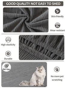 1pc Universal Sofa Cover, Simple All-Season Non-Slip Sofa Pad, Sofa Slipcover, Elastic Sofa Cap, Suitable For L-Shaped Sofa And 1/2/3/4 Seat Sofa Protection - Diagonal Stripes - Dark Gray - View 4