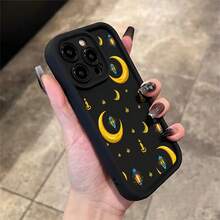 1pcs Moon Lantern Pattern Phone Case Suitable For Apple Phone17 16 15 14 13 12 11 PRO MAX X XSMAX Galaxy S22 S23 S24 S25 S26 Ultra A13 A14 A15 A16 A52 Silicone Shock Proof Vintage Minimalist Aesthetic Cute Elegant Can Be Given To Friends Can Be Given To A Lover - 黑色 - 查看 3