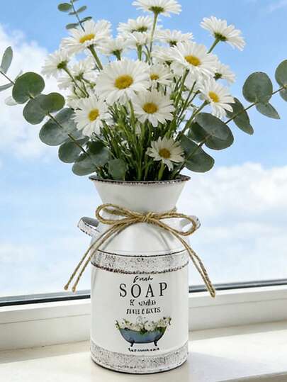 Distressed White Metal Vase. Suitable For A Vibrant Orange Lily Bouquet, Placed On The Bedside Table, Paired With Light-Colored Soft Furnishings, Using Gentle Lighting To Create A Cozy And Lively Resting Corner Atmosphere.