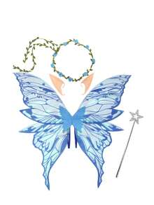 31.5" X 29.5" Adult Fairy Wings Costume Set - Suitable For Carnival Parties. Large Butterfly Wings With Flower Crown. Fairy Costume Set Includes Magic Wand And Elf Ears. - A - View 2