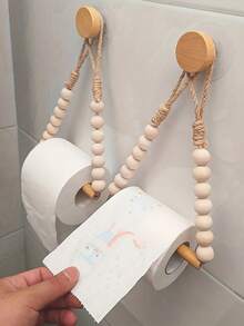 1/2 piezas Soporte de papel higiénico de cuerda de yute montado en la pared, estante de papel de cuerda de yute sin taladro para el baño, soporte de toallas de papel montado en la pared de la cocina con ganchos, adecuado para reemplazar el rollo - Accesorio de baño moderno y de moda para el hogar, Soporte de papel higiénico de ratán tejido, cuerda bohemia, rollo de toallas de papel colgante, montado en la pared, accesorio de baño rústico y natural único - Marrón - Ver 4