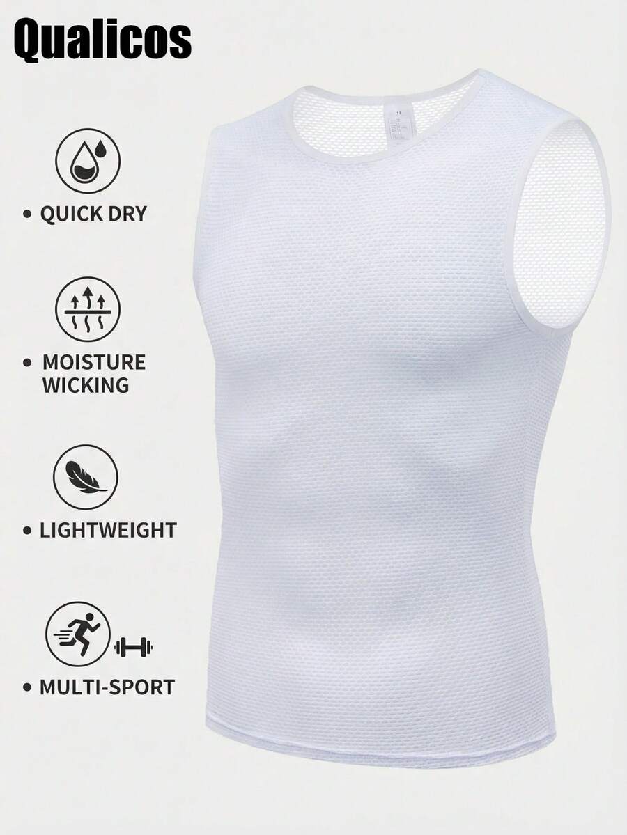 Qualicos Men's High Wicking Sleeveless Base Layer Cycling Running Underwear Quick Dry Vests Lightweight Sports Tank Tops - White - View 1