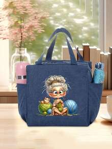 Bolsa de almacenamiento tejida de gran capacidad - Con diseño de cremallera, adecuada para tejer, telas - Regalo perfecto para entusiastas del tejido Bolsa de almuerzo con cierre de cremallera - Multicolor - Ver 2