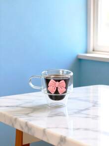 1个/4个装 180毫升双层玻璃杯，带把手，手工制作，厚玻璃，蝴蝶结装饰，可叠放，保温，适用于意式浓缩咖啡、卡布奇诺、茶和冷热饮品，独特的情人节和生日礼物 - 彩色 - 查看 16