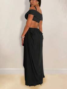 Sexy Off-The-Shoulder Fitted Sheer Net Dress - Black - View 3