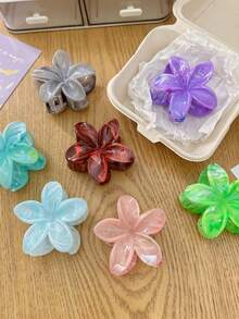1个7.3厘米/2.87英寸随机混色热带芙蓉花造型轻巧塑料发夹，白色、黄色、粉色、蓝色、紫色、橙色可选，时尚多功能高端优雅简约纯色发夹，适合日常外出、休闲、派对、工作、海滩度假、扎马尾辫、盘发、洗脸、化妆、服装配饰、冬季发夹、优雅夏季服装沙滩夹度假发夹 - 彩色 - 查看 3