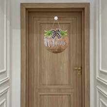 1pc 2D Flat [Brown Wreath Welcome Sign Decor], Front Door Welcome Sign, Brown Wreath Decor For Porch, Farmhouse, Home, Bar, Outdoor, Indoor Hanging Gift, Room Decor, Home Decor, All Year Round, No Electricity Required - Brown - View 4