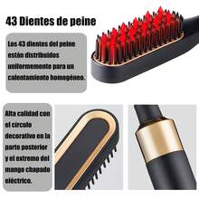 Peine Eléctrico para Hombres, Peine alisador de pelo eléctrico para hombre, Plancha de Pelo con Cepillo Caliente, Peine alisador de cabello portátil, Para alisar y peinar barba y cabello(Negro) - Peine para barba - Ver 5