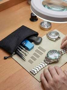 1 Set Uhrenarmband Reparatur Werkzeug-Kit, inklusive doppelköpfiger Armband Lochzange, Schraubendreher, Gehäuseöffner, Hebeleisen, Pinzette, Federstege, mit Aufbewahrungstasche, Uhrenarmband Demontage Werkzeugsatz, ideales Valentinstags-Geschenk für Uhrenliebhaber - Schwarz - Übersicht 2