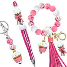 25/28颗粉色冰淇淋、蝴蝶结、爱心硅胶珠套装，搭配彩色爱心和甜甜圈图案圆珠，适合制作首饰、耳环、项链、包包、笔、手机链、化妆刷等DIY饰品，是返校季、节日、生日礼物的理想之选。