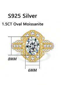 1pc Women's Wedding Ring, Round Egg Design Ring, 3.5g S925 Sterling Silver, 1.5 Carat Moissanite, Bohemian Palace Style, Luxury Engagement, Wedding, Anniversary, Valentine's Day Gift, Comes With Moissanite Certificate And Elegant Gift Box - Gold - View 2