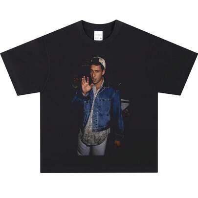 1PC Adam Sandler Graphic Vintage Style Denim Jacket Men's Casual Short Sleeve Tshirt