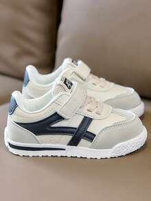 1双黑色简约可爱撞色拼接时尚运动鞋，适合幼儿和小童，复古风格，优质PU鞋面，防滑橡胶厚底，适合休闲穿着、上学、散步、跑步、徒步旅行，2026春夏款 - 黑色 - 查看 5