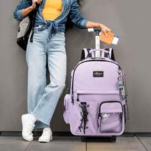 Kids Rolling Backpack With Wheels Unisex Suitcase Carry On Luggage For Elementary Middle High School Students - 紫色2 - 查看 6