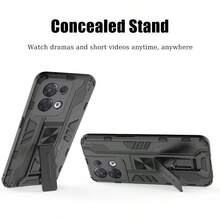 Case For Reno 8 Pro/Reno 8 Pro+ - Shock Absorbing Protective Soft TPU And Hard PC Case With Stand - Gray - Gris - View 3