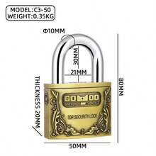 家用防盗挂锁，户外防水，防锈，适用于仓库、大门、宿舍橱柜 - 黃色 - 查看 11