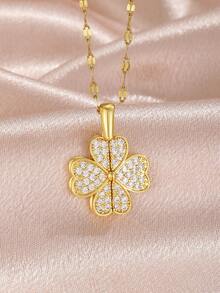 1pc Delicate Elegant Light Luxury Openable Flower/Four-Leaf Clover/Butterfly/Heart Pendant Necklace With Stainless Steel Chain As Daily Wear Jewelry Accessory Gift