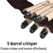 Rizador de pelo de 3 en 1 con doble onda, ondulador de triple barril, herramienta de peinado de onda de calentamiento rápido apta para todo tipo de cabello - Dorado - Ver 5