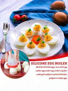 4/6 piezas Cocedor de huevos de silicona antiadherente - Herramienta de cocina práctica para hervir y cocinar al vapor huevos fácilmente - Multicolor - Ver 5