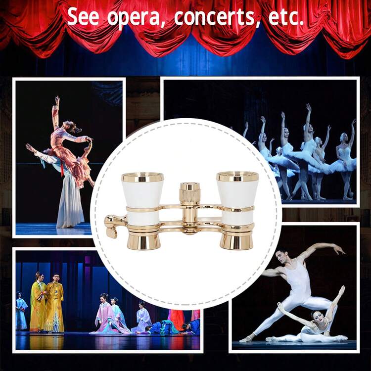 Miniatyrkikare 3x25 | Klassisk design med vitt handtag | Konsert- och teaterglasögon | Bärbar vintagepresent för vuxna, musikälskare och showentusiaster - Vitt guld - Visa 2