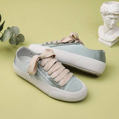 2026 Primavera Nuevos Tenis Casuales de Satén Opcionales en 5 Colores para Mujer, Suela de Goma Antideslizante con Lazo y Cordones, Zapatos de Suela Suave Versátiles para el Uso Diario