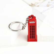 1pc London-Style Red Telephone Booth Keychain, Zinc Alloy, Casual Style, Travel Souvenir Gift For Friends - Multicolor - View 1