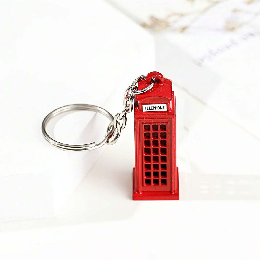 1pc London-Style Red Telephone Booth Keychain, Zinc Alloy, Casual Style, Travel Souvenir Gift For Friends - Multicolor - View 1