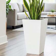 Garden 20" Tall Planters Set Of 2 Large White Tapered Plastic Flower Pots For Indoor And Outdoor Use Modern Plant Containers With Drainage Holes Ideal For Front Porch Patio Balcony - 白色 - 查看 3