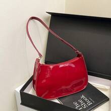 Women's Simple Solid Color Shoulder Bag, Casual Everyday Style, Fashionable Burgundy Color. - Đỏ - Xem 3