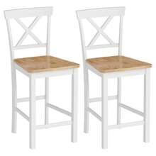 Set Of 2 Bar Stools With Backrest And Footrest, Made Of Rubberwood, For Kitchen, Dining Room, Bar, Oak And White - White - View 1