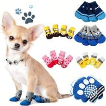 4pcs/Set Anti-Slip Warm Dog Socks, Soft & Breathable, Suitable For Small & Medium Dogs, Teddy Dogs - Multicolor - View 13